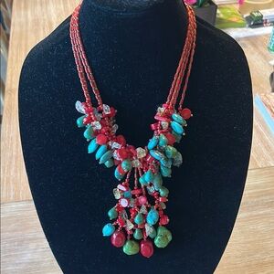 Elegant Coral and Turquoise Beaded Necklace